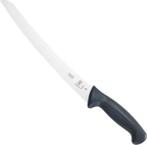 Mercer Culinary M23880 Millennia Black Handle - Cuchillo para pan con mango negro, borde ondulado curvo de 10 pulgadas