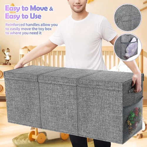 Miniatura 5 de Mabahoo Caja de juguetes extra grande con tapas, plegable, resistente, cajas organizadoras de almacenamiento de juguetes para niños y niñas, 40 x 14