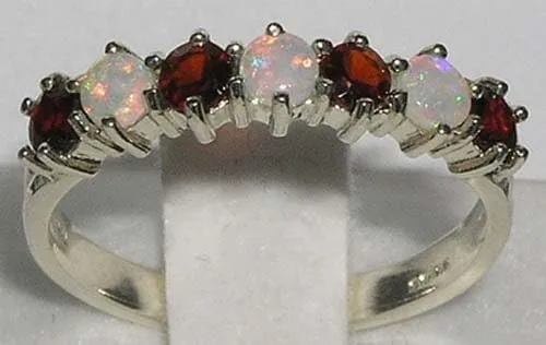 Miniatura 2 de Anillo de eternidad de plata de ley 925 auténtica auténtica con ópalo y granate.