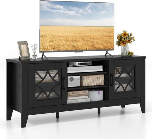 Tangkula Soporte de TV de granja para televisores de hasta 65 pulgadas, centro de entretenimiento multimedia clásico con armarios de puerta de