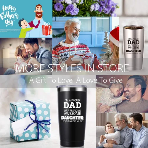 Miniatura 7 de momocici Vaso de 20 onzas con texto en inglés "I'm a Proud Dad of a Freaking Awesome Daughter". Regalos para papá de hija, hijo, esposa, cumpleaños