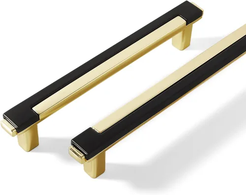 Miniatura 18 de 2 paquetes de tiradores de gabinete negros y dorados para cocina, manijas de gabinete de zinc, herrajes para cajones, tiradores para armario
