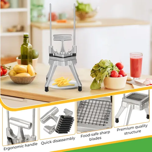 Miniatura 5 de Cortador comercial – Cortador de acero inoxidable resistente para frutas, verduras, tomate, pimientos, cebolla, papa, 1 en 1, 3/8 pulgadas