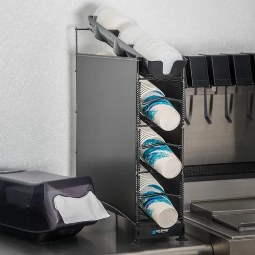 Miniatura 13 de San Jamar Wirewors Dispensador de tazas y tapas, 3 dispensadores de tazas y 1 organizador de tapa con paneles laterales para cocinas, restaurantes