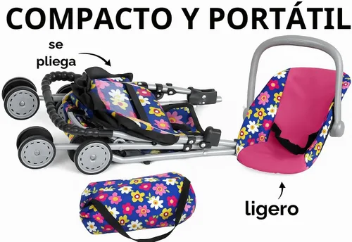 Miniatura 7 de fash n kolor El juego de 4 piezas para muñeca de bebé, diseño de flores, incluye paquete plegable y juego, cochecito de muñeca de bebé, silla alta 4
