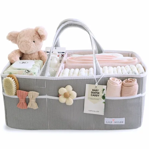 Miniatura 15 de Lily Miles Organizador de pañales para bebé, cesta de regalo para baby shower para niños o niñas recién nacidos, artículos imprescindibles