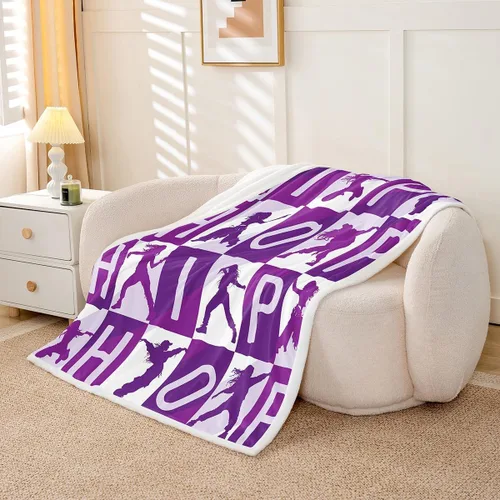 Miniatura 2 de Feelyou Manta Estilo Hip Hop - Manta Sherpa de Vellón de Baile Callejero para Sofá, Silla, Sofá - Manta de Felpa Cálida 50"x60" - Diseño Morado