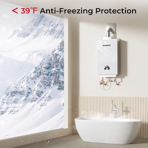 Miniatura 5 de CAMPLUX - Calentador de agua sin tanque de propano de 82,000 BTU, sistema de agua caliente instantánea de 3.18 GPM para toda la casa, uso de 2 a 3