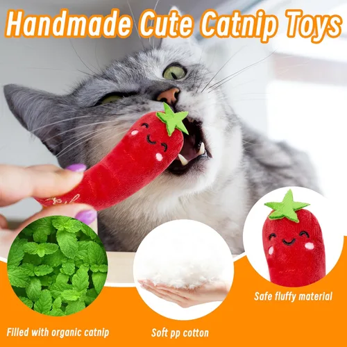 Miniatura 2 de Seyezo Juguetes de hierba gatera para gatos de interior, paquete de 5 juguetes para gatos, juguetes esponjosos de hierba gatera para masticar