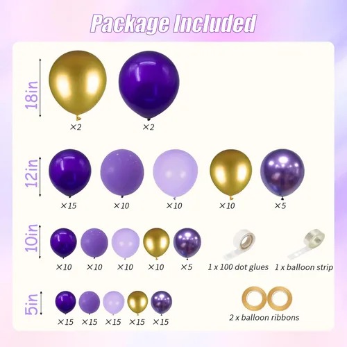 Miniatura 2 de Kit de arco de guirnalda de globos morados y dorados de 163 piezas - Globos morados oscuros, lavanda lila, globos dorados metálicos para bodas, baby