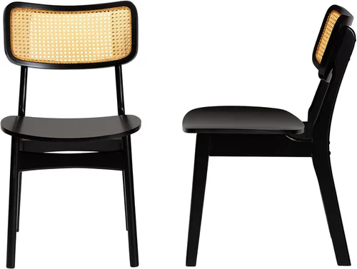 Miniatura 5 de Baxton Studio Tafari Mid-Century - Juego de sillas de comedor de 2 piezas con acabado marrón oscuro y ratán