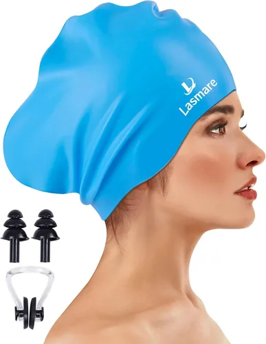 Miniatura 15 de Large Long Hair Swim Cap with Extra Room for Women Men, Silicone Swimming Cap for Long Thick Hair with Ear Plugs Nose Clip Set, Adult Waterproof