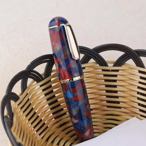 Miniatura 3 de Majohn Q1 Pluma estilográfica, plumín extrafino, azul y rojo, acrílico, gotero de Hombre Gordito, recarga de bolsillo de gran capacidad Azul Rojo