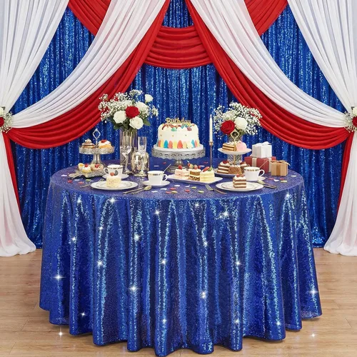 Miniatura 106 de B-COOL Mantel de lentejuelas de 60 x 102 pulgadas, mantel de cumpleaños rectangular azul bebé, brillante, duradero, boda, fiesta, restaurante
