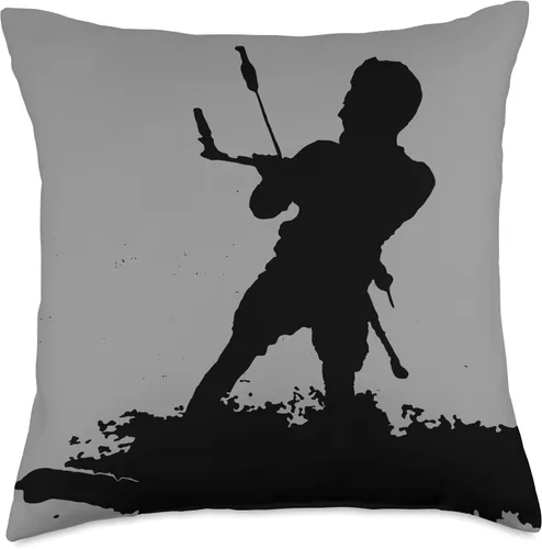Miniatura 4 de Kitesurf Gifts and Surf Lover Tees by taiche Kitesurfing Enthusiast Riding A Wave Black Silhouette Throw Pillow, 16x16, Multicolor