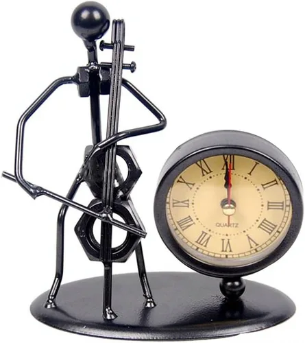 Figura clásica de reloj de músico de hierro vintage antiguo para decoración de escritorio de oficina en casa, regalo (C62 violonchelo)