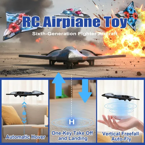 Miniatura 7 de Aviones de control remoto de espuma para niños y adultos Jet de combate RC con luz, juguete de caza de 360°, rollo de acrobacias, juguete de avión