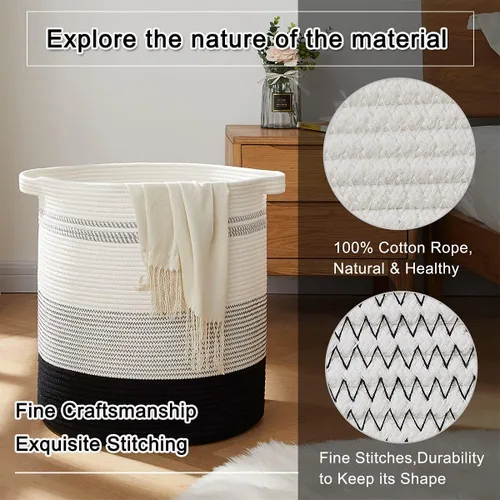 Miniatura 3 de OIAHOMY Cesta de lavandería de 80 L, cesta de almacenamiento con asas, canasta decorativa para sala de estar, cesta de almacenamiento tejida