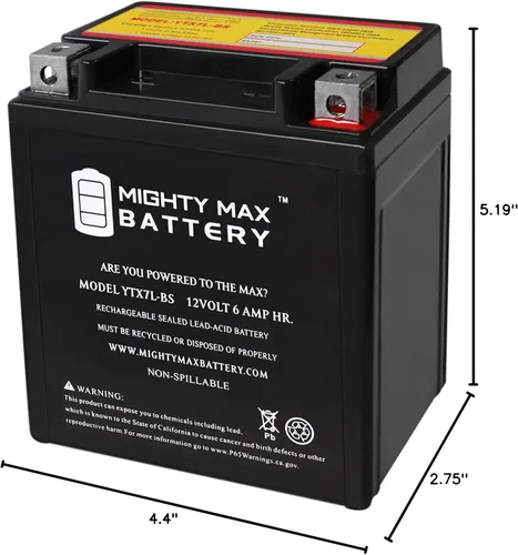 Miniatura 9 de Batería Mighty Max YTX7L-BS 12V 6Ah de reemplazo para FTX7L-BS, WP7L-BS