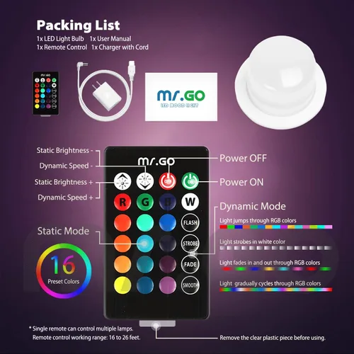 Miniatura 2 de Mr.Go Módulo de luz LED de repuesto con control remoto y cargador LED cubo y luces de bola, paquete de 1, (LM83-6)