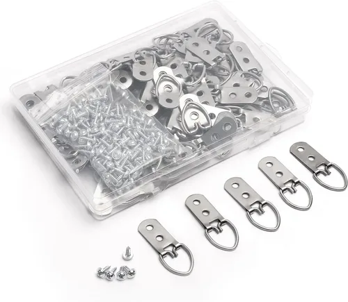 50 piezas de accesorios para colgar fotos, anillos en D resistentes, kit para colgar cuadros con tornillos, niquelado, anillos en D de metal con