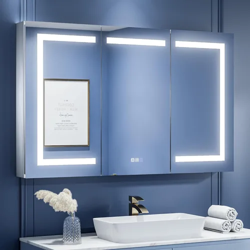 Miniatura 24 de ExBrite Botiquín de baño con iluminación LED con espejo, 24 x 30 pulgadas, empotrado o montaje en superficie, antivaho, atenuación continua, ajuste