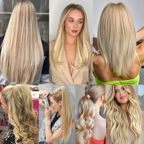 Miniatura 7 de Mechones resaltados P27/613, ondas corporales, rubio, 3 mechones de cabello humano brasileño sin procesar, virgen, extensiones de cabello