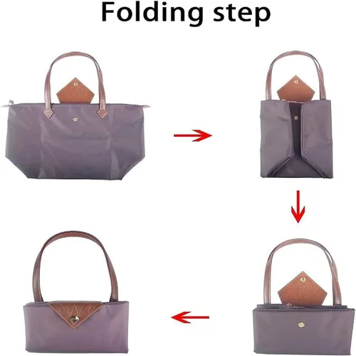Miniatura 6 de Bolso de mano para mujer, bolso de hombro de nailon ligero grande y bolso de trabajo de viaje, plegable con asa superior con cremallera