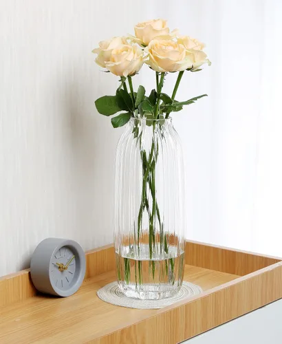 Miniatura 3 de Jarrón grande de cristal transparente para flores, brotes, jarrones altos de cristal, diseño simple a rayas H-32 cm para decoración del suelo del B
