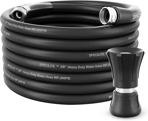 Miniatura 13 de SPECILITE Manguera de jardín de 3/4" 25 pies con boquilla de alto flujo, manguera de agua de goma híbrida flexible resistente para exteriores