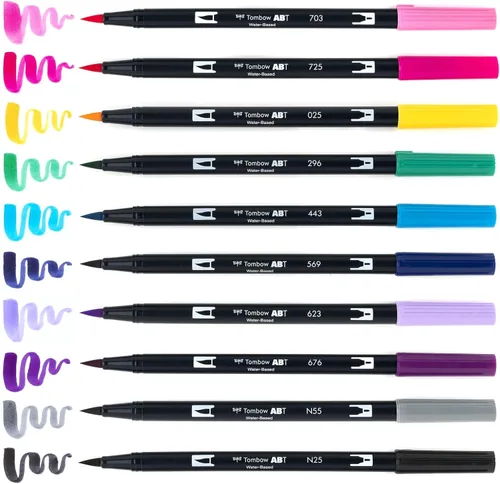 Miniatura 5 de Tombow 56188 Marcadores artísticos de doble pincel, Galaxy, paquete de 10. Marcadores mezclables, con pincel y punta fina