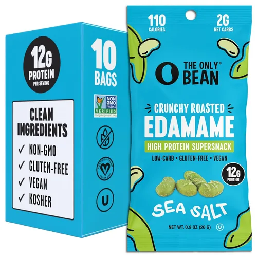 The Only Bean Bocadillos crujientes de Edamame tostado en seco con sal marina, comida Keto alta en proteínas (11g) y baja en carbohidratos, libre de