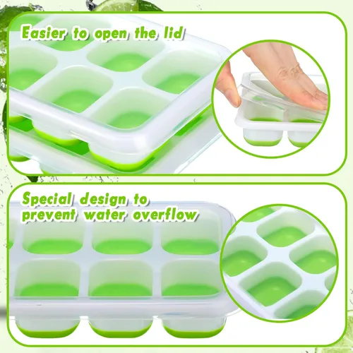 Miniatura 4 de Rtteri Paquete de 36 bandejas de hielo de silicona para congelador, moldes flexibles de 14 cubos, bandejas apilables de fácil liberación con tapa