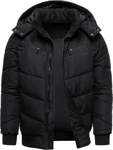Miniatura 2 de HOOD CREW Abrigos de invierno para hombre, parka acolchada y a prueba de viento, chaquetas de plumón cálidas con capucha extraíble