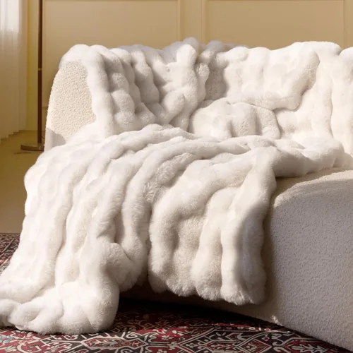 Miniatura 26 de Manta de piel sintética ultrasuave y acogedora, manta mullida de felpa gruesa de burbujas, manta mullida de lujo de gran tamaño para sofá, cama