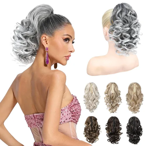 Miniatura 24 de REECHO Extensión de Cola de Caballo de 12", Clásica Suelta Rizada Ondulada con Clip de Garra, Extensiones de Cabello de Colas de Caballo para Mujer