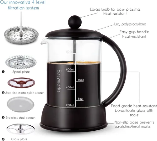 Miniatura 3 de Easyworkz Eclipse French Press Cafetera de 12 onzas con vidrio de borosilicato