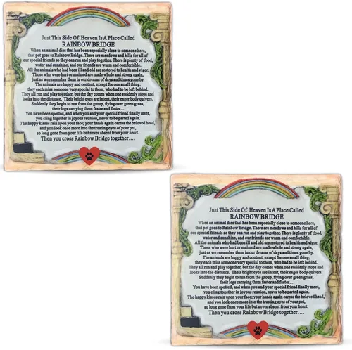Miniatura 6 de BANBERRY DESIGNS Placa conmemorativa para mascotas – The Rainbow Bridge Story – Placa de recuerdo de escritorio para la pérdida de un perro o gato.