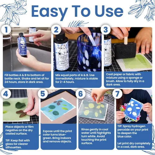 Miniatura 9 de Bearly Art Cyanotype Kit - Sun - Juego de impresión solar para impresión fotográfica en papel y tela - Sensibilizador de 2 partes - Archivo - Crea