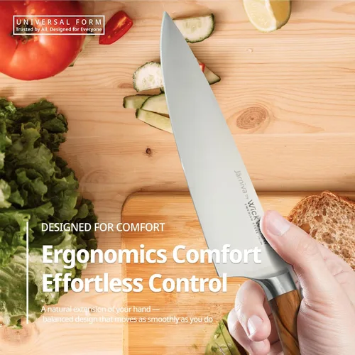 Miniatura 3 de WICKWILLOW - Cuchillo de chef de 8 pulgadas – Cuchillo de cocina de acero sueco ultra afilado con mango de madera de olivo italiano – Cuchillo