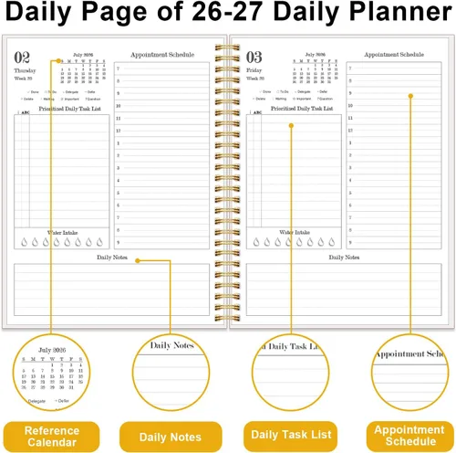 Miniatura 4 de Calendario diario y mensual 2026-2027 – Agenda diaria de una página por día de julio de 2026 a junio de 2027, cubierta flexible, 7 x 10 pulgadas
