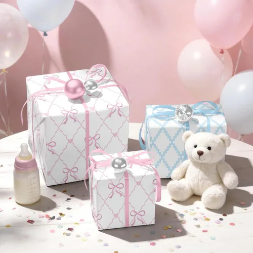 Miniatura 5 de BIOBROWN Rollo de papel de regalo reversible para baby shower, 17 pulgadas x 33 pies (47 pies cuadrados total) - Lazos rosas y diseño de diamante