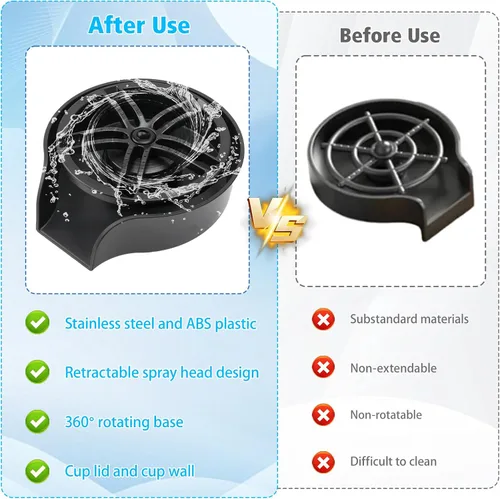 Miniatura 6 de Petyoung Enjuagadora de vidrio para fregadero de cocina, enjuague de vidrio giratorio de 360 grados con cabezal rociador extraíble, lavadora