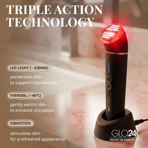 Miniatura 3 de GLO24K - Dispositivo de belleza de luz roja para cara y cuello, masajeador facial y cuello 3 en 1 con triple LED y tecnología de vibración avanzada