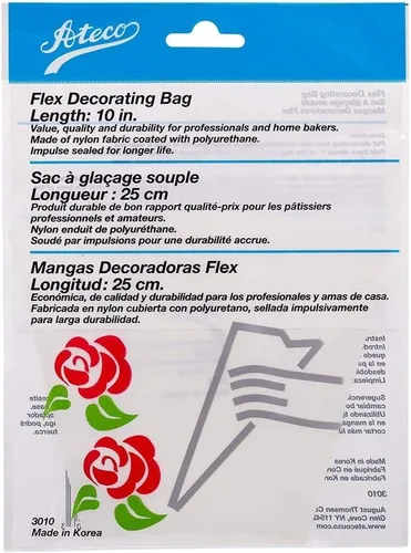 Ateco Flex - Bolsa decorativa de nailon recubierto, 10 pulgadas, reutilizable para hornear, color blanco