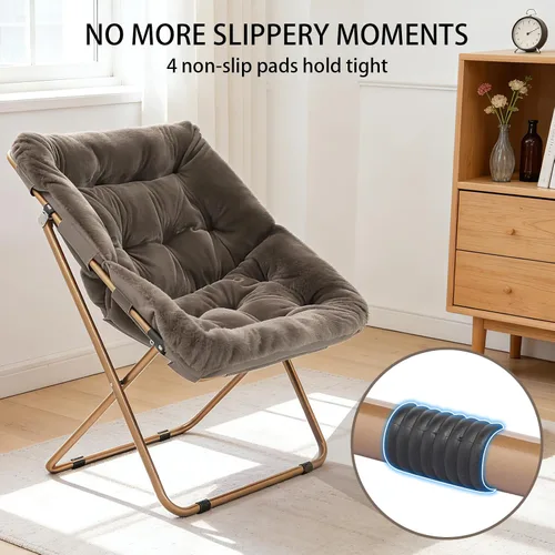 Miniatura 8 de Magshion Silla plegable de gran tamaño para adultos, silla de lectura con otomana, asiento circular esponjoso de piel sintética, cómoda silla