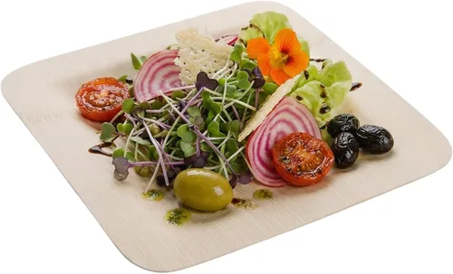 Miniatura 6 de Restaurantware Platos de hoja de bambú de 7 pulgadas, 100 platos de bambú desechables, platos de bambú sostenibles y resistentes para fiestas