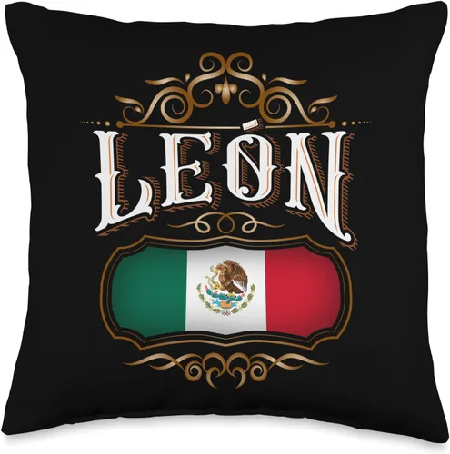 León Guanajuato Vintage Mexico design LEÓN Guanajuato con Bandera de México - Almohada (16 x 16 pulgadas), multicolor