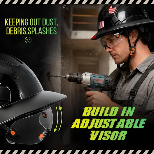 Miniatura 3 de Cascos De Construcción de ala completa Cascos de seguridad aprobados por OSHA con visera transparente - Casco de seguridad de construcción ventilado