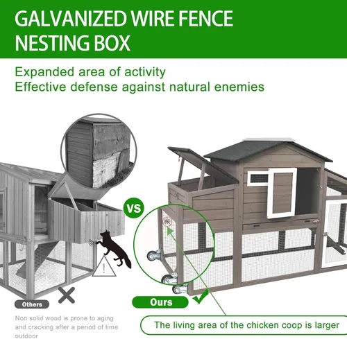 Miniatura 5 de Gowoodhut Gallinero con caja de anidación grande móvil - Patio trasero de madera para gallinero al aire libre, jaula de aves de corral al aire